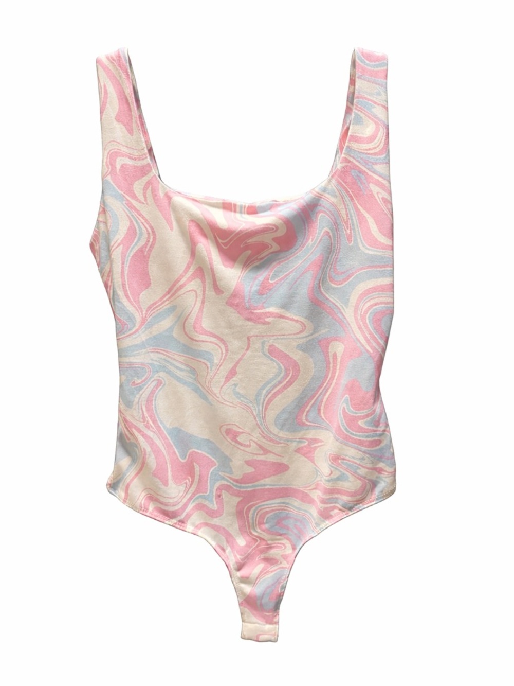 LE LIS Marble Swirl Print One Piece Bodysuit Pastel Pink Blue Medium NWT 💕